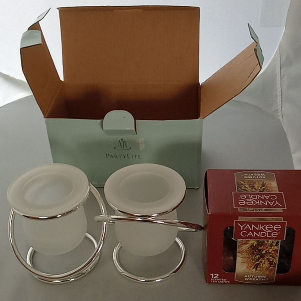 NIB Partylite Silver Plate Gemini Candleholders 8 Yankee Autumn Wreath Tealights